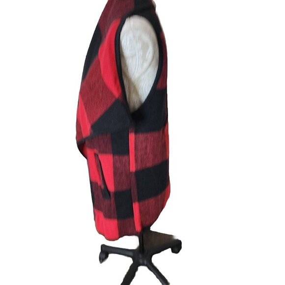 Yacun Women Open Front Red Buffalo Plaid Sleeveless Cardigan Jacket Vest Large - Picture 3 of 7